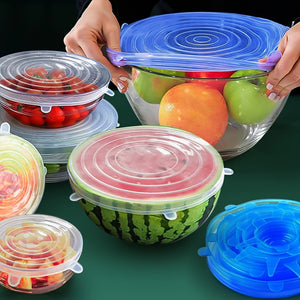 Reusable 6pcs Silicone Stretch Lids - Durable Food Storage Lids For Bowls - Dishwasher And Refrigerator Safe Storage