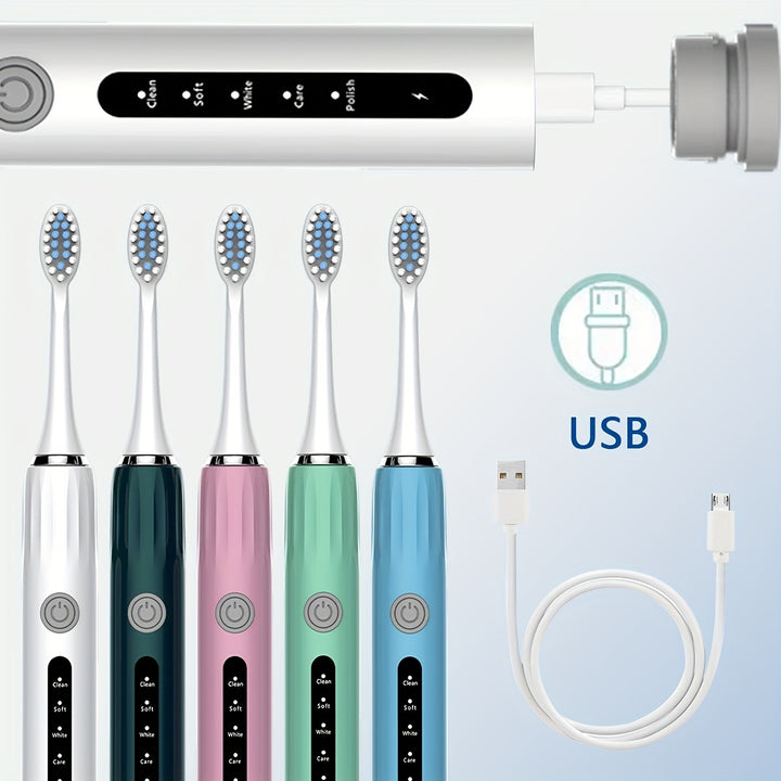 Adult Electric Toothbrush USB Charging Model with 8 Replacement Brush Heads, Five Colors to Choose from, High-looking, Fully Automatic, Super Soft Toothbrush Suitable for Sensitive Gums and Teeth