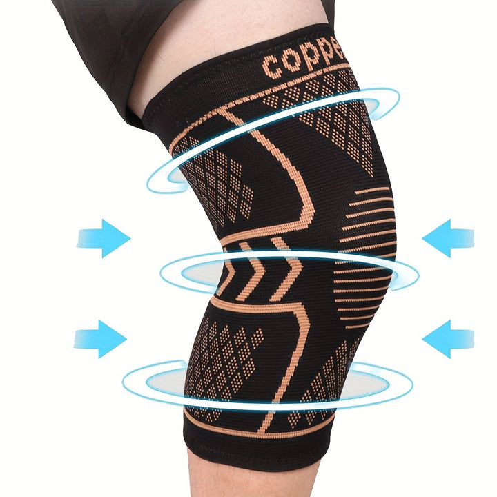 2pcs Copper Compression Knee Sleeves For Sports - High Elastic Non-slip, Breathable Knit, Supportive & Elastic, Suitable For Outdoor Sports, Running, Fitness, Various Ball Games, Basketball & Athletic Injury Prevention, Very