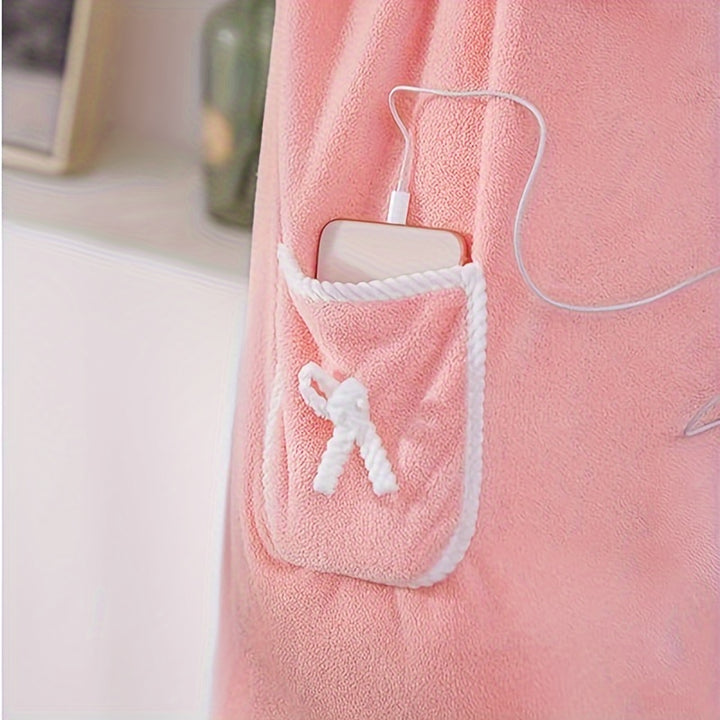 1 pièce Serviette de bain portable, Jupe de bain en velours corail épaissi avec nœud papillon pour adultes, Serviette de bain à absorption d'eau et séchage rapide, Fournitures de bain, Kilt de sauna, Enveloppement de spa pour femmes