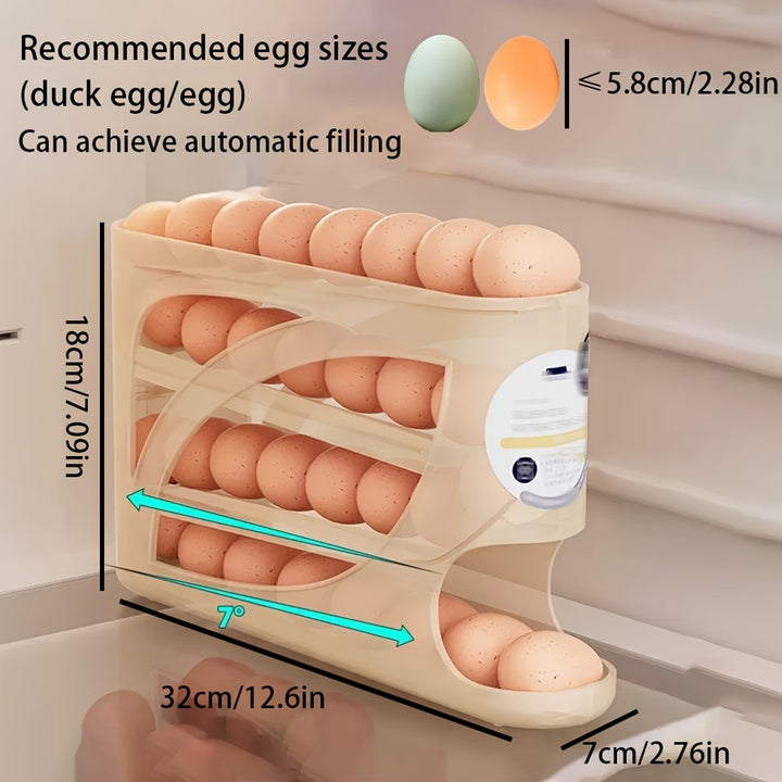 4-Tier Rolling Egg Holder - Side Door Design, Holds 30 Eggs, Smooth Glossy Finish, Convenient Handle