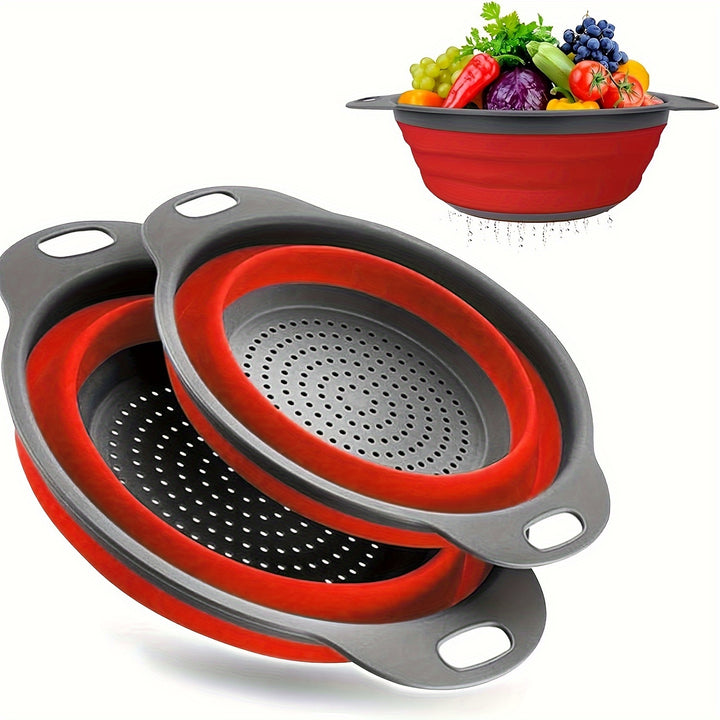 Silicone Kitchen Drain Basket Set - 1/2 Set, Collapsible, Round Funnel, 1 Large & 1 Small, Ideal for Draining Pasta, Veggies & Fruits