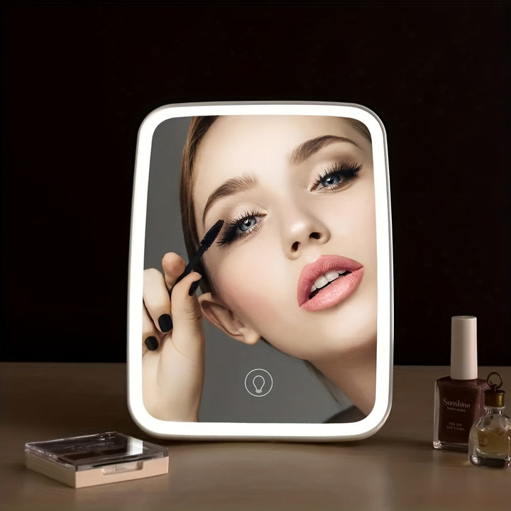 LED Desktop Makeup Mirror Adjustable Brightness USB Charging