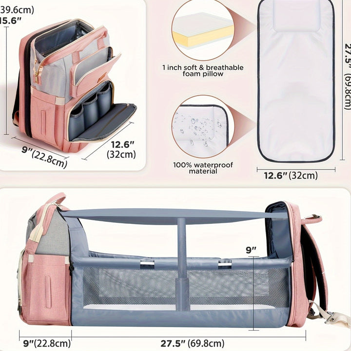 Diaper Bag Backpack, Multifunctional Portable Travel Bags, 900D Waterproof Diaper Bag With Changing Station