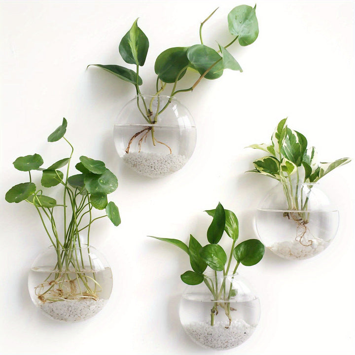 2pcs/ 4pcs/ 6pcs Wall Hanging Glass Terrariums Planter Oblate Flower Vase For Hydroponics Plants Gift, Home Office Living Room Decor