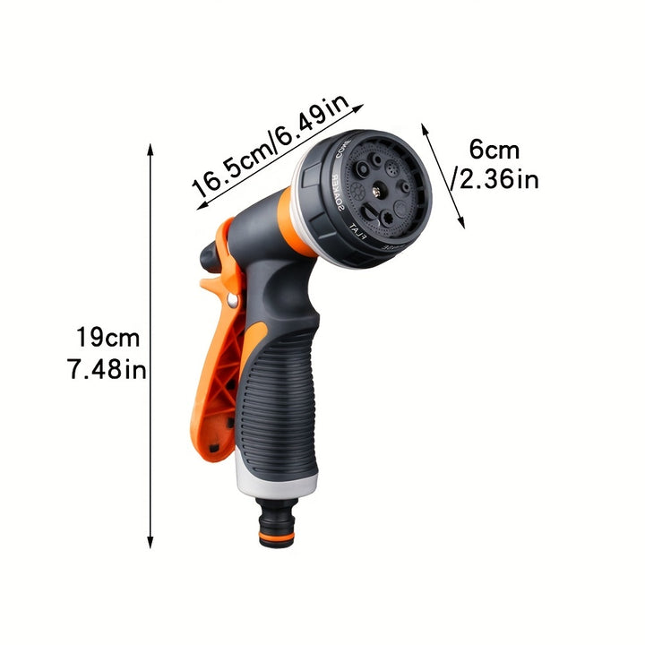 High-Pressure Garden Spray Gun for Outdoor Watering - Adjustable Nozzle, Lightweight Plastic Design, Thread Standard, Orange & Black Handles for Easy Grip