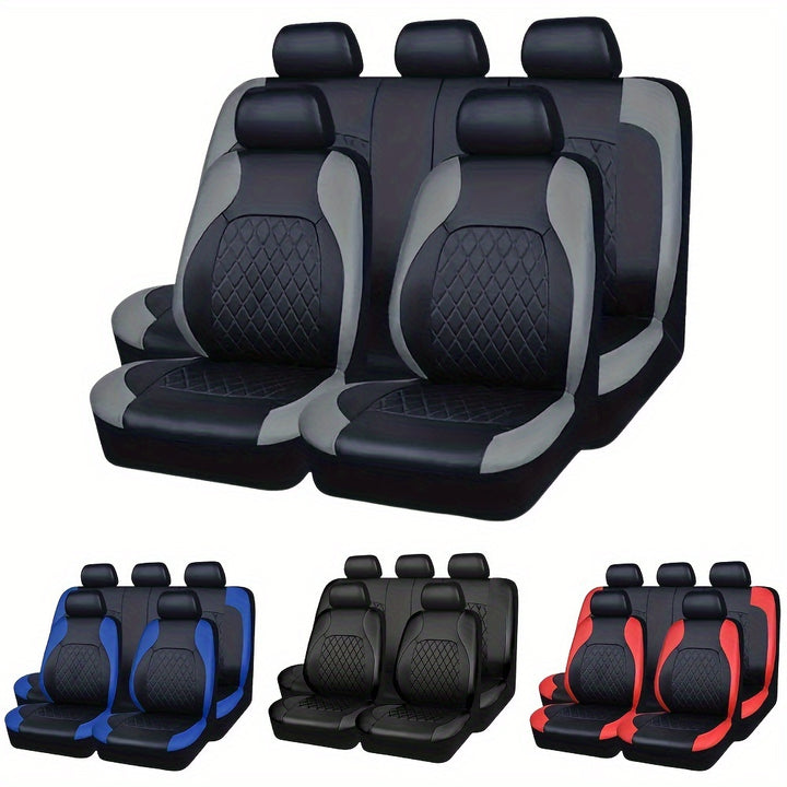[Full Set Scratch Proof Seat Covers] Universal Faux Leather Car Seat Covers Full Set Car Seat Covers Full Set Front Seats and Rear Bench, Universal Fit 5 Seat Covers for SUV, Automotive Truck, Scratch Proof