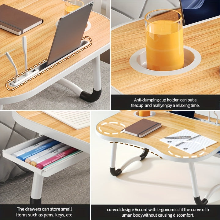 Portable Laptop Bed Table With Cup Holder, Multifunctional Tray Holder With Tablet Card Slot