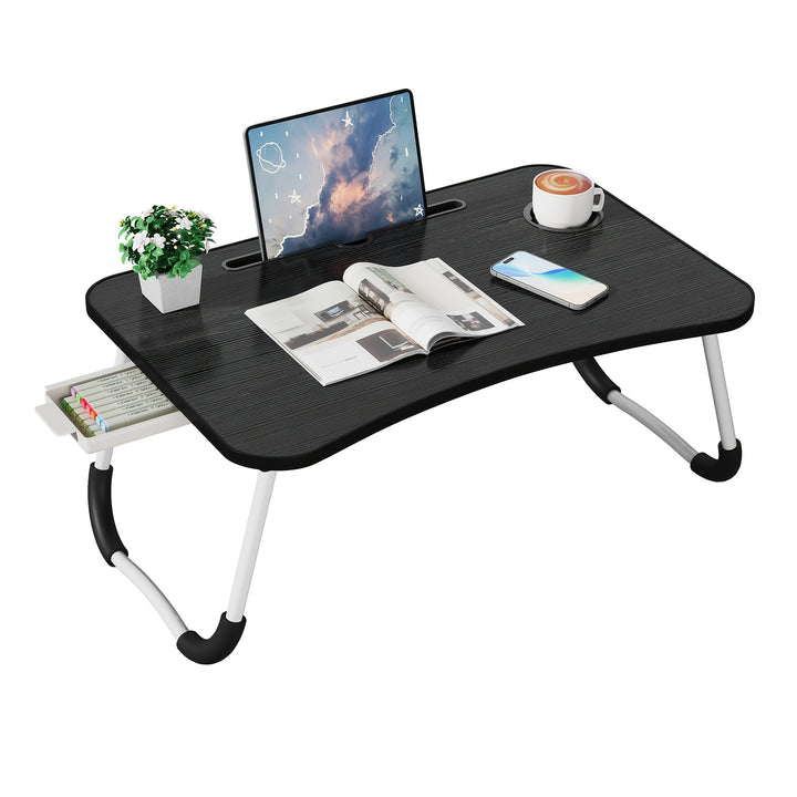 Versatile Lap Desk with Cup Holder & Drawer - Portable Foldable Bed Tray for Laptop, Breakfast in Bed, Reading & Writing on Couch/Sofa, Laptop Table for Bed