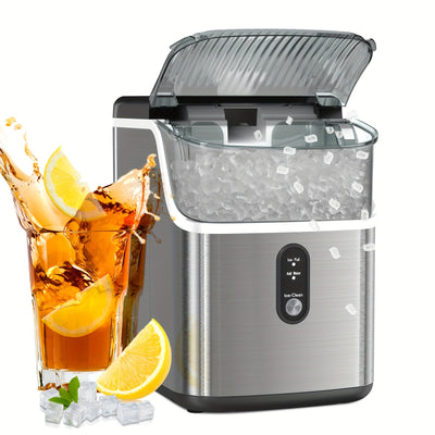 35lbs/Day Stainless Steel Countertop Nugget Ice Maker - Self-Cleaning Pebble Ice Machine with Sonic Ice, Ice Scoop, and Ice Basket for Home & Kitchen
