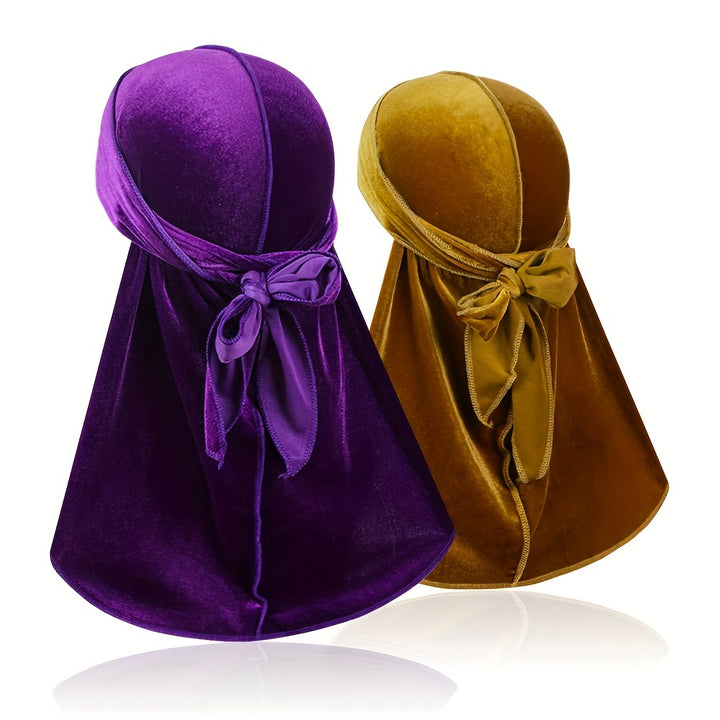 Durags en velours pour hommes - Longue queue, brillant, bonnet pour cheveux stylés