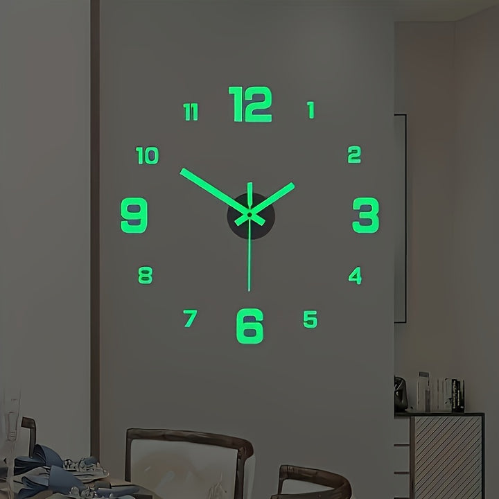 NONZHU Modern 3D LED Wall Clock - Large, Silent with Night Light Feature, Battery-Powered, Acrylic Body - Perfect for Living Room, Bedroom & Studio Photography Background