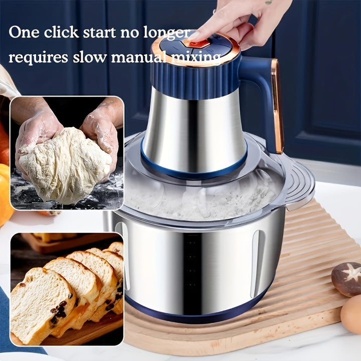 5L Stainless Steel Food Processor with 6-Blade System - Fast Meat Mincer & Vegetable Chopper, Powerful Kitchen Gadget for Onions, Garlic, Salads & Youngsters Food, US Plug