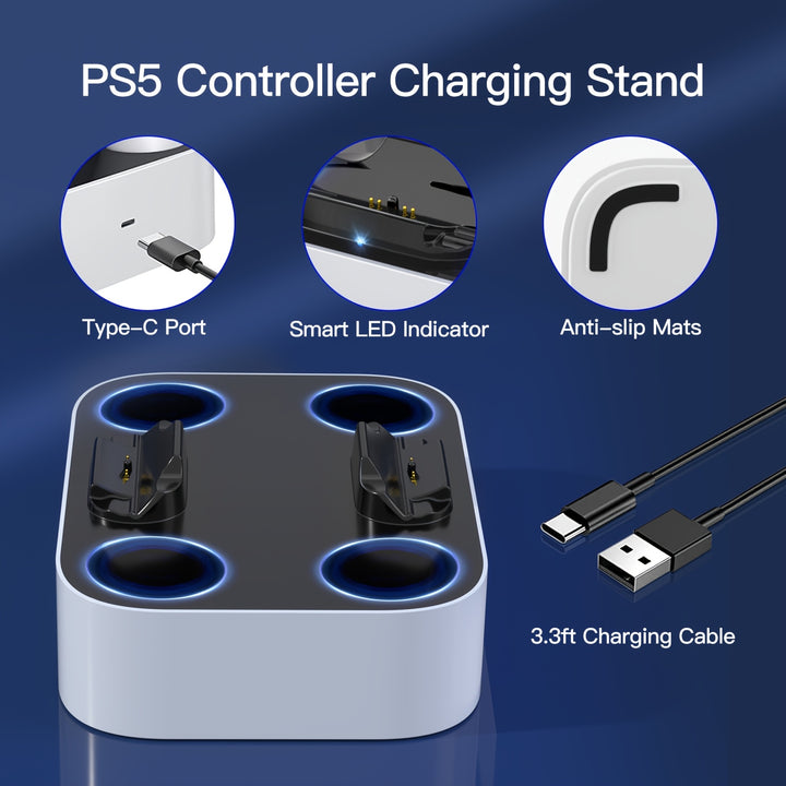 Dock di ricarica rapida per controller DualSense Edge per PS5 - Stazione di ricarica NEWDERY con indicatore LED, pad antiscivolo e cavo inclusi, stazione di ricarica, compatibile, ricarica per due controller