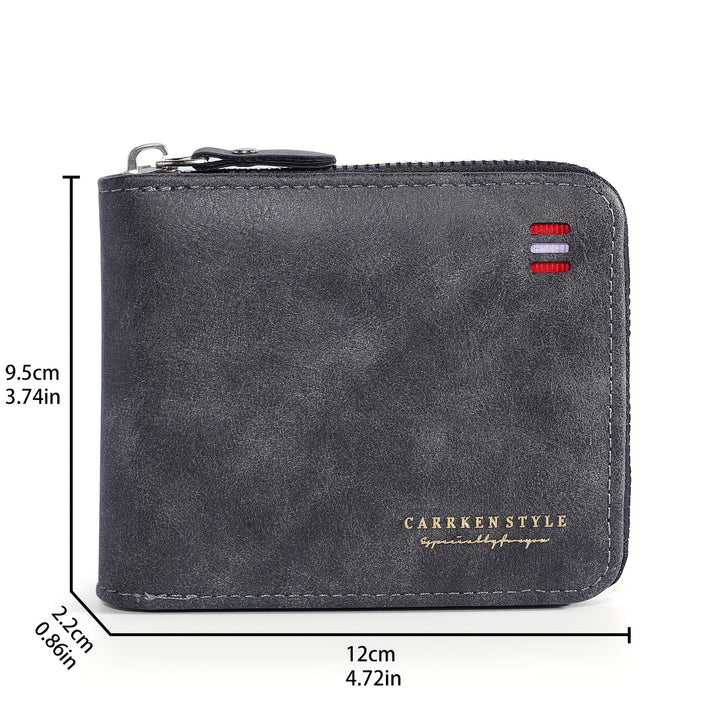 Men's Zipper Short Wallet, Multi-card Card Holder, PU Leather Bifold Wallet Money Clip With Coin Pocket, Gift For Men