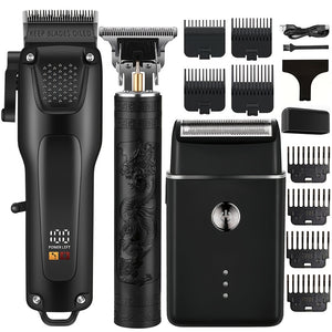 3pcs Men'S Professional Hair & Beard Grooming Kit - Cordless Clippers with LED Display, Precision Trimmer Set, USB Rechargeable, For Home, Perfect Holiday Gift