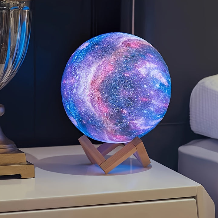 16 Colors 3D Star Moon Lamp - Wooden Stand, Remote Control, USB Plug-in, Perfect Birthday Gift for Lovers (5.9 Inches)