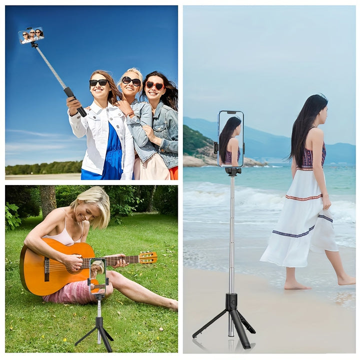 Adjustable Selfie Stick with Wireless Remote, Anti-Shake Tripod Stand for Live Streaming and Photography - Durable Polycarbonate & Stainless Steel