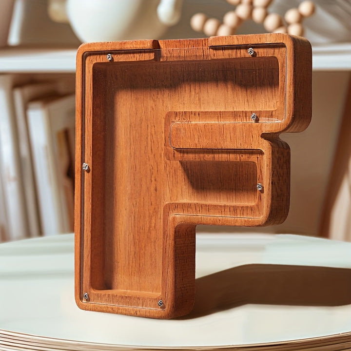 Wooden Lettered Piggy Bank, Personalized Lettered Bank, Wooden Bank 26 English Alphabet Bank, Home Decoration Children's Gifts Halloween、Christmas Gift、Thanksgiving Day easter gift