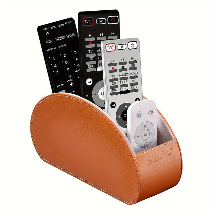 [5 Grid Partition Storage Box] Storage Box For SANQIAWNAN5 Grid Partition PU Remote Control Holder, Multifunctional Desktop Storage Box, Storage For TV Remote Control, Media Equipment Remote Control, Pen Holder, Brush Holder,