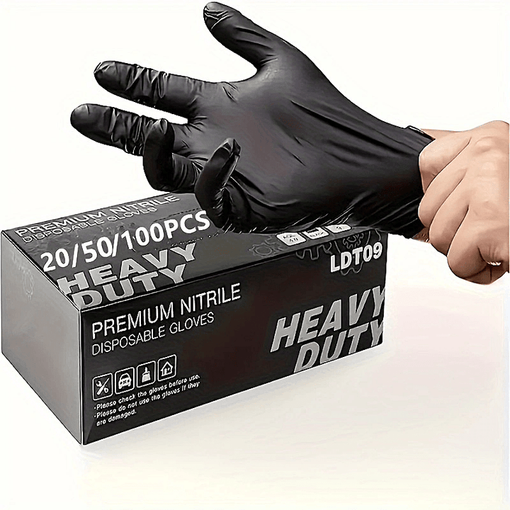 Large, Latex-Free, 50pcs Black Nitrile Disposable Gloves - Durable Household Cleaning Gloves with Textured Fingertips - Suitable for Kitchens, Tattoo, Hair Dyeing, Beauty Salons, Cleaning Supplies, and Household Gadgets