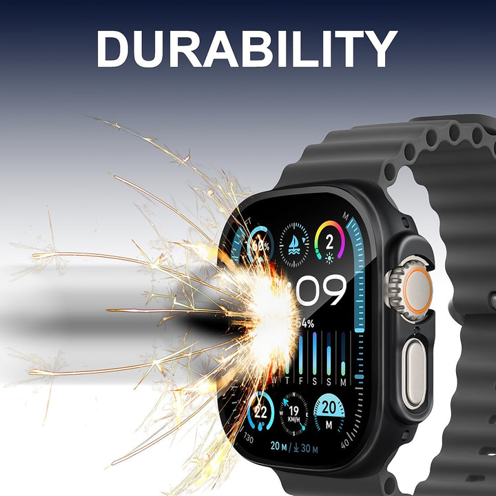 Coque en PC dur ultra-mince et cristal clair avec protecteur d'écran en verre trempé HD pour Apple Watch Series Ultra/10/9/8/7/6/5/4/SE - Bumper à couverture complète résistant aux rayures