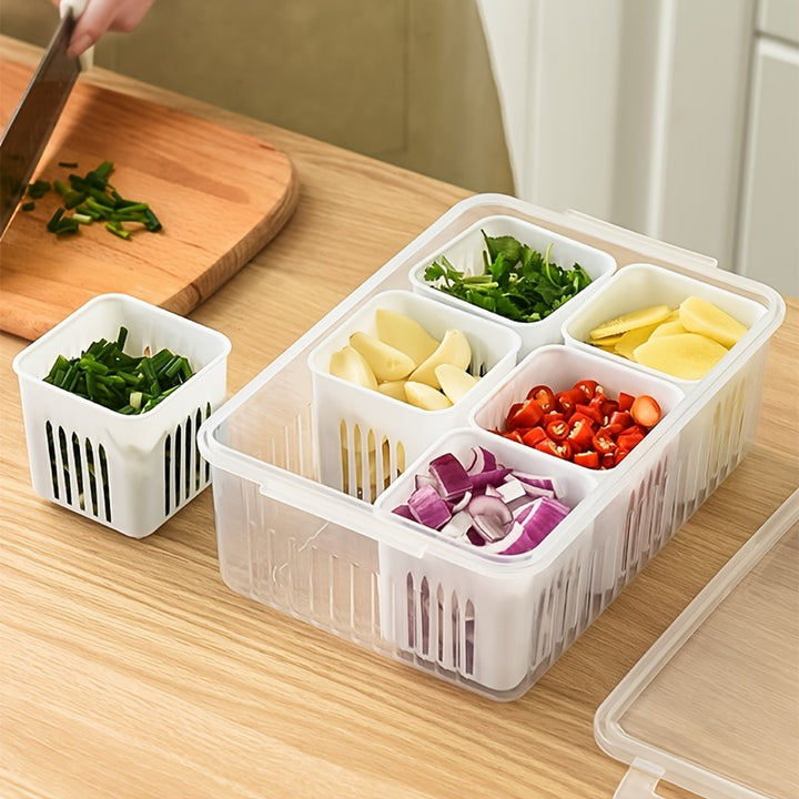 1pc Kitchen scallion storage box 6in 1 scallion ginger garlic fresh-keeping box refrigerator fruit food fresh-keeping drain box