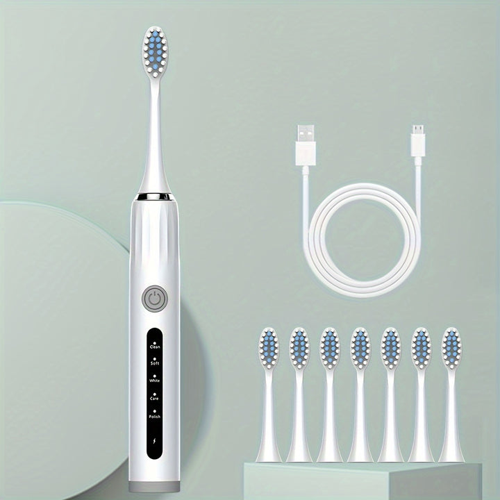 [Popular Choice] Adult Electric Toothbrush USB Charging Model with 8 Replacement Brush Heads, Five Colors to Choose from, High-looking, Fully Automatic, Super Soft Toothbrush Suitable for Sensitive Gums and Teeth