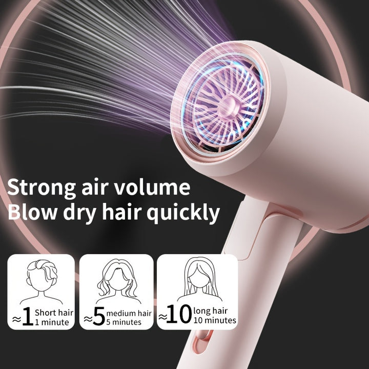 Professional Ionic Hair Dryer Blow Dryer with Diffuser and Concentrator and Hanging rack for Curly Hair Negative Ions Dryer with Ceramic Technology Nozzle for Fast Drying as Salon Light and Quiet, Folding Travel