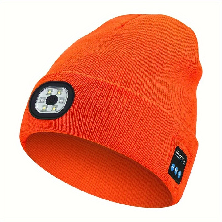 Gorro Sem Fio com Fones de Ouvido Integrados, Boné com Lanterna Recarregável por USB, para Atividades de Fitness ao Ar Livre no Inverno e Atividades Noturnas como Camping, Corrida, Esqui e Montanhismo, Presente de Natal Perfeito para Homens e Mulheres