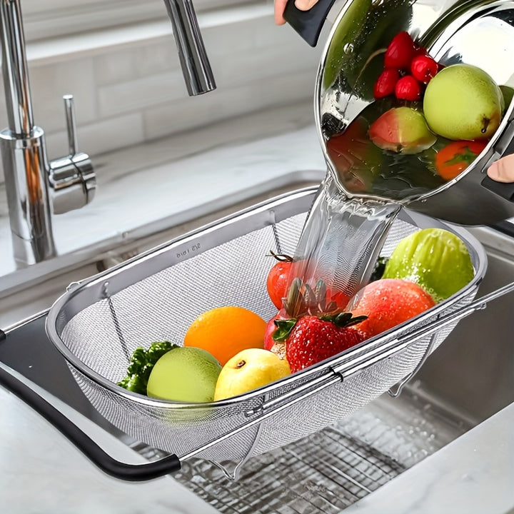 Expandable Stainless Steel Filter with Fine Mesh And Drain Basket - Suitable for Vegetables And Fruits, Kitchen Essentials, Food Safety, Filtered Vegetables, father gift