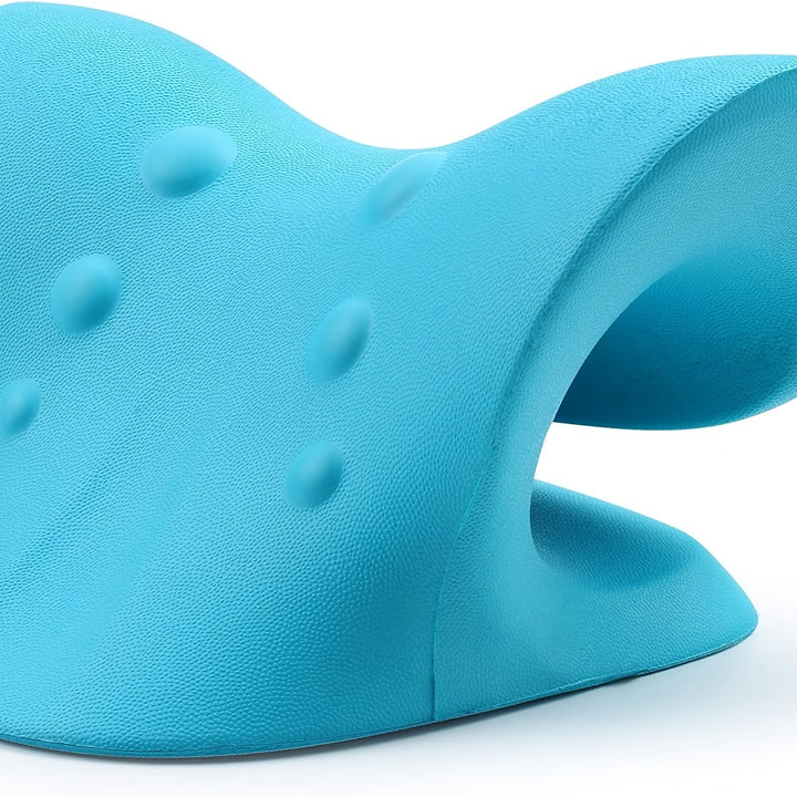 Dispositif de traction cervicale One Piece pour le cou et les épaules, oreiller de traction cervicale pour la relaxation musculaire, dureté moyenne, matériau non tissé, mousse EVA avec housse en fibre de bambou (Bleu)