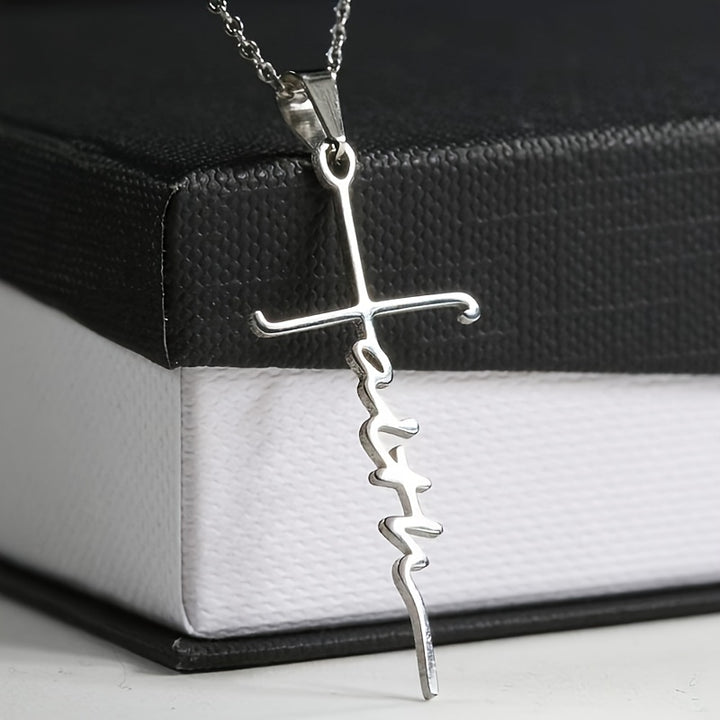 1pc New Stainless Steel Faith Word Church Prayer Religious Pendatn Necklace