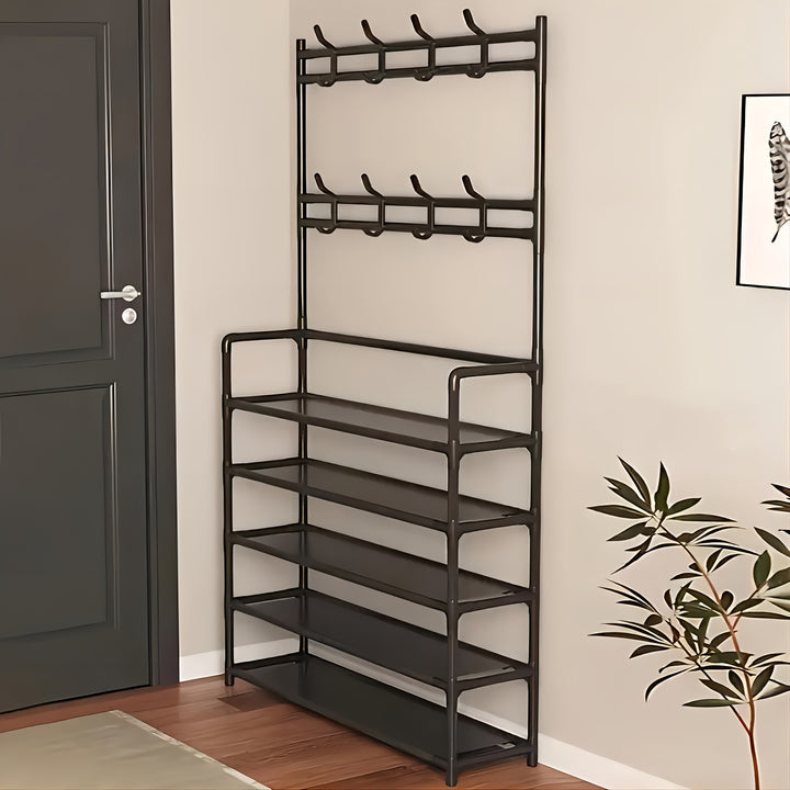 Appendiabiti Deluxe e Combinazione Organizer per Scarpe - Soluzione Salvaspazio per l'Ingresso per Scarpe, Vestiti, Cappelli, Borse e Ombrelli - Mensola Robusta per Corridoio con Ganci per Camera da Letto e Albero da Ingresso