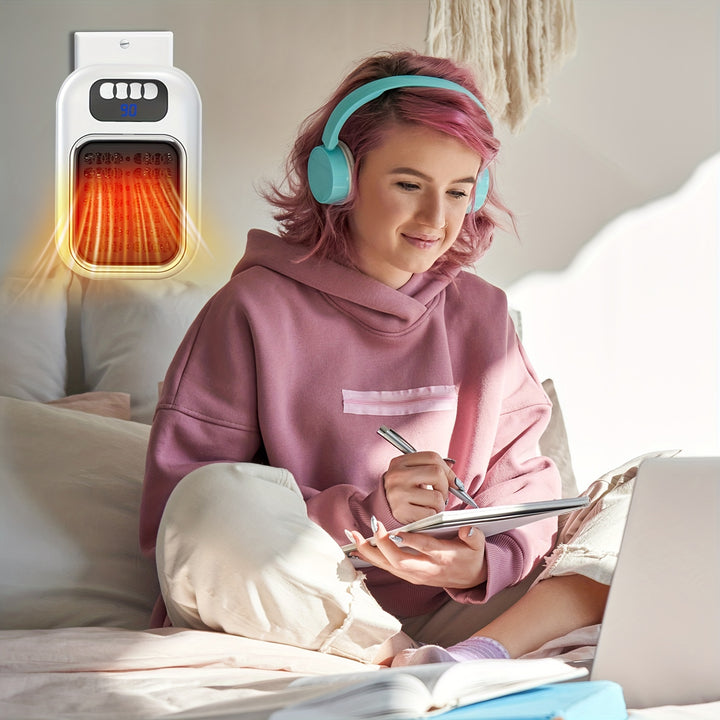 370W Mini Space Heater, Wall Outlet Electric Space Heater as Seen on TV with Adjustable Thermostat and Timer and LED Display, Compact for Office Dorm Room