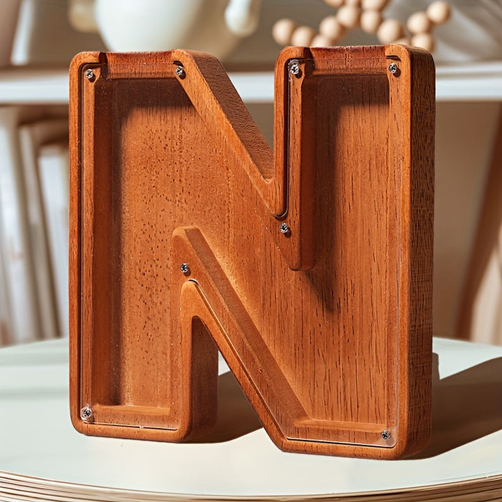 Wooden Lettered Piggy Bank, Personalized Lettered Bank, Wooden Bank 26 English Alphabet Bank, Home Decoration Children's Gifts Halloween、Christmas Gift、Thanksgiving Day easter gift