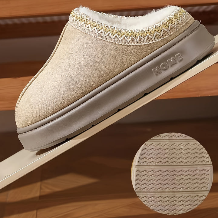 Women's comfortable fleece lined slippers, soft soles winter warm indoor and outdoor shoes, elegant indoor/outdoor winter shoes