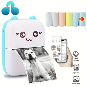 A Tree Science Portable Mini Printer - Cute Cartoon Design, Wireless Thermal Printing, Inkless & USB Rechargeable, 1200mAh Battery, Compatible with Android & iOS Smartphones - Perfect for Home Office, Study, Labels, Photos &