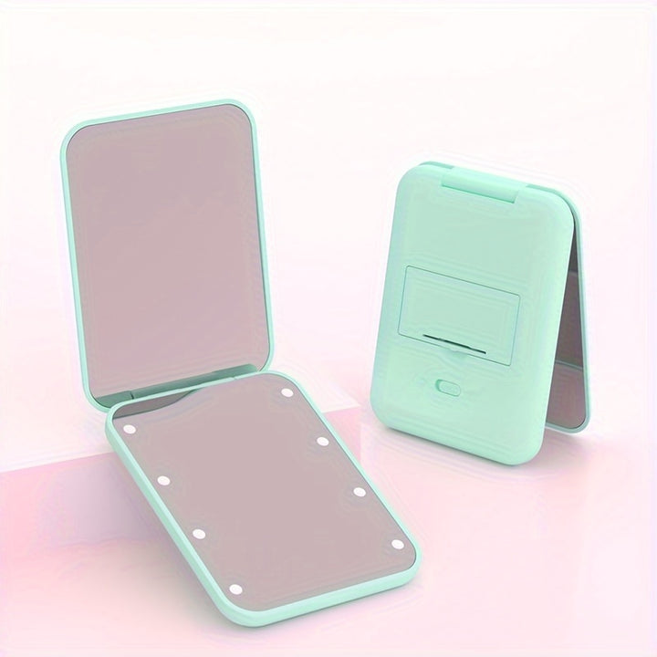 1X/3x Magnified LED Mini Travel Makeup Mirror, Compact, Double-Sided, Portable, Folding, Hand-Held, Small Lighting, Unscented, Plastic Surface, Non-Rechargeable Button Battery (Diameter≥20mm) Power, Varnished Plastic Frame,