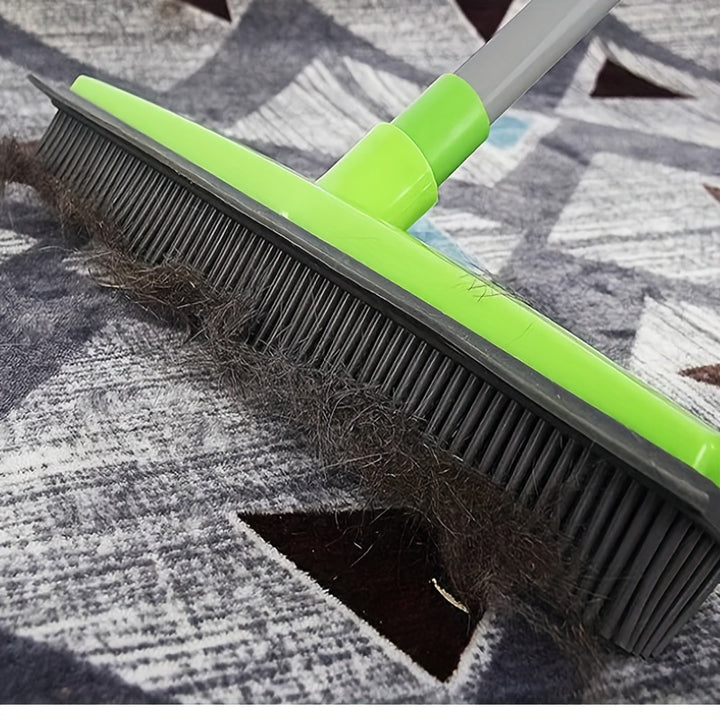 [Long Handle Pet Hair Remover] Pet Hair Remover Rubber Broom With Squeegee - Carpet Rake For Floor Cleaning - Long Handle Push Sweeper - Ideal For Collecting Pet Hair And Debris