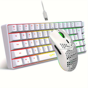 Combo de Teclado HXSJ-RGB e Mouse Gamer, Teclado Mini Wired Compacto de 68 Teclas com Iluminação RGB e Mouse de 1000-6400 DPI, Adequado para Jogos no PS4, Xbox, PC, Laptop e Mac.