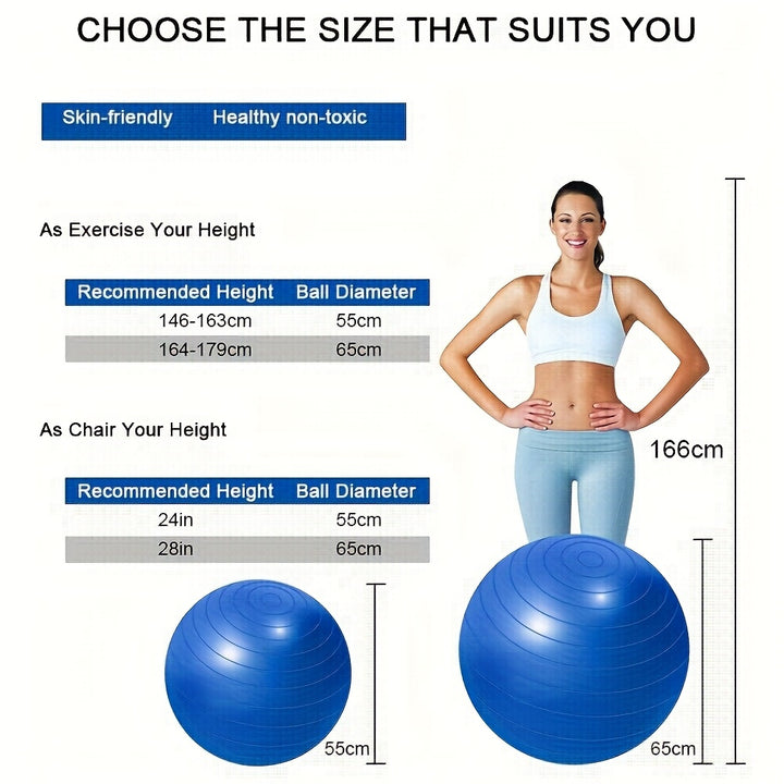 Exercise Yoga Ball For Workout Pilates Stability - Anti-Burst And Slip Resistant For Physical Therapy, Birthing, Stretching & Core Workout, Office Ball Chair, Flexible Seating, Home Gym