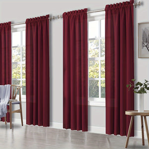 Set Of 4 Curtains, Solid Color Simple Rod Pocket Blackout Curtains, Suitable For Living Room, Office, Home, Bedroom Decoration