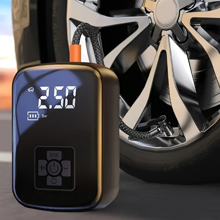 1 Pc Portable Tire Inflator with Digital Display - Fast Cordless Air Compressor, USB Rechargeable, Multi-Function Nozzle Adapter