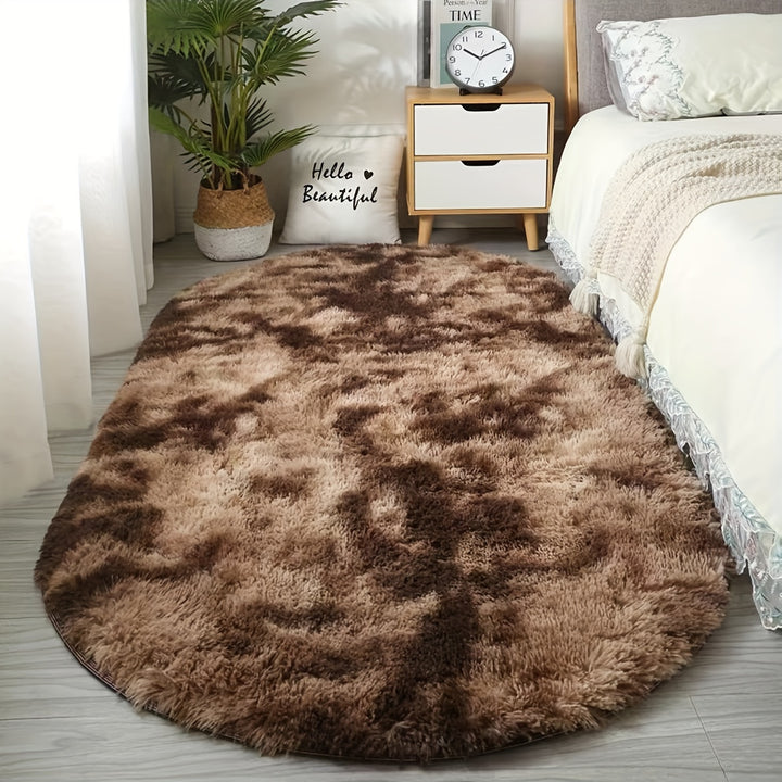 Soft Polyester Plush Oval Area Rug for Bedroom and Living Room - Hand Washable, Perfect for Coffee Table and Doorway Decor