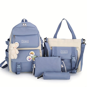 4pcs/set Large Capacity Canvas Simple Casual Backpack School Bag Travel Bag For Students