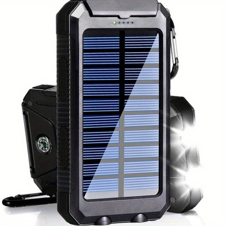 1pc, Portable Solar Power Bank with External Battery Charger and Strong LED Light, 2 USB Charging Ports for Outdoor Camping, Hiking and Emergency Use