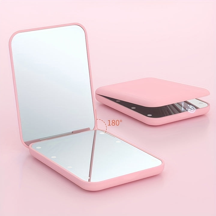 1X/3x Magnified LED Mini Travel Makeup Mirror, Compact, Double-Sided, Portable, Folding, Hand-Held, Small Lighting, Unscented, Plastic Surface, Non-Rechargeable Button Battery (Diameter≥20mm) Power, Varnished Plastic Frame,