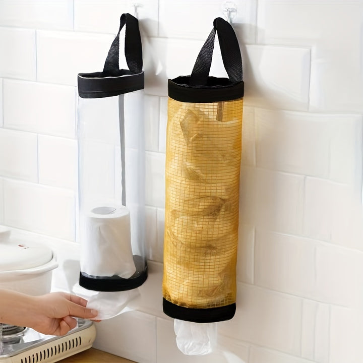 Plastic Bag Organizer 1pc Plastic Bag Holder, Mesh Hanging Storage Distributor, Foldable, Breathable, Washable Hanging Mesh Garbage Bag Organizer, Suitable for Kitchen Plastic Bag Storage