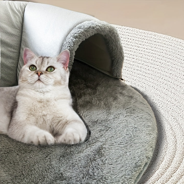 Tunnelle de chat confortable 3-en-1 - Tapis de jeu et nid chaud avec fond antidérapant pour chats de petite à moyenne taille, lapins et hamsters